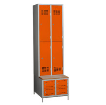 #03 MINI 4 PLUS – 4+4-türiger Kleiderschrank mit kurzen Türen, eingebauter Bank und Schuhschränken, RAL 1023