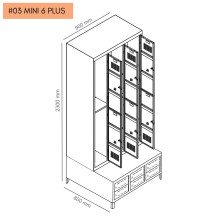 #03 MINI 6 PLUS – 6+6-türiger Kleiderschrank mit kurzen Türen, eingebauter Sitzbank und Schuhschränken