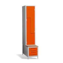 2+2-türiger Kleiderschrank mit Z-förmigen Türen, eingebauter Sitzbank und Schuhschränken, RAL 2004