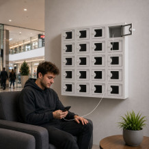 Schrank zum Laden von Mobiltelefonen mit 20 Fächern und Plexiglastüren