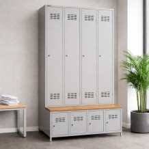#03 STANDARD 4 PLUS – 4+4-türiger Kleiderschrank mit Einbaubank und Schuhschränken, RAL 9010