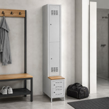#03 MINI 2 PLUS –2-türiger Kleiderschrank mit kurzen Türen, eingebauter Sitzbank und Schuhschränken