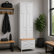 #03 CIK-CAK MINI 4 PLUS – 4+4-türiger Kleiderschrank mit Z-förmigen Türen, eingebauter Sitzbank und Schuhschränken