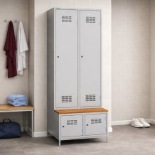 #03 MAXI 2 PLUS – 2+2-türiger Kleiderschrank mit Trennwand, eingebauter Sitzbank und Schuhschränken