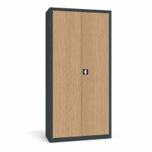 Büroschrank mit Holzfurnier an den Türen.