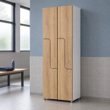 4-türiger Holzspind mit Z-Türen, auf Gleitern