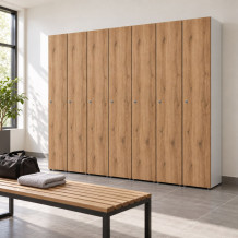 Holz-Garderobenschrank mit 1 Tür und langer Tür, auf Gleitern