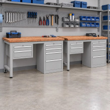 Werkbank mit 4 Schubladen auf einer Seite und 2 Hängeschubladen auf der anderen, 1500 mm
