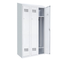 #03 STANDARD HACCP 3 W – 3-türiger Kleiderschrank mit beweglicher Trennwand, Dachschräge und Regal für Schuhe, RAL 7035