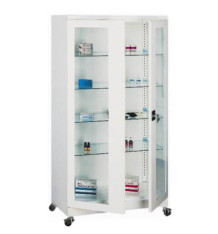 #26 MEDICINE MAXI GLASS ECONOMY - Arzneimittelschrank für Krankenhaus mit 4 Glasböden und Rollen, 1800x800x435 mm