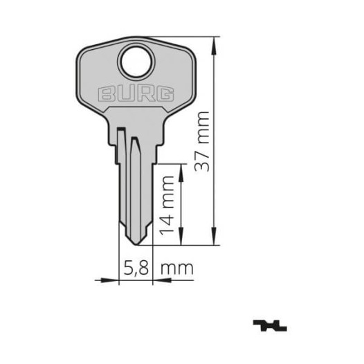 Ungeschnittener Schlüsselrohling für H2A408E-, H2A411E- und H2A416E-Schlösser.