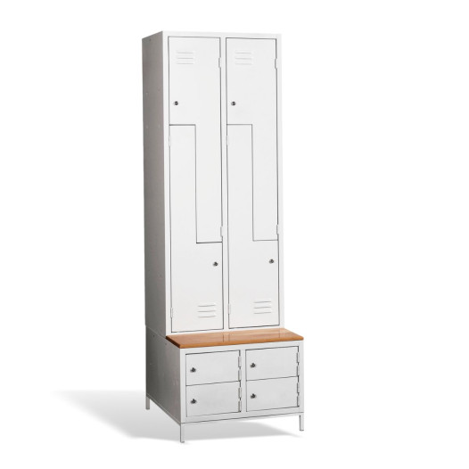#03 CIK-CAK MINI 4 PLUS – 4+4-türiger Kleiderschrank mit Z-förmigen Türen, eingebauter Sitzbank und Schuhschränken