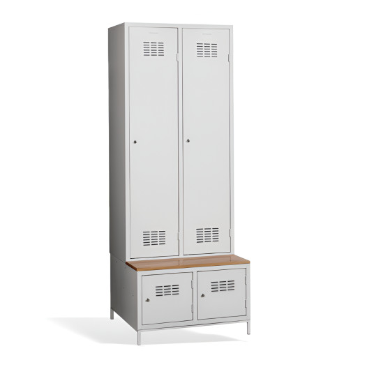 #03 MAXI 2 PLUS – 2+2-türiger Kleiderschrank mit Trennwand, eingebauter Sitzbank und Schuhschränken