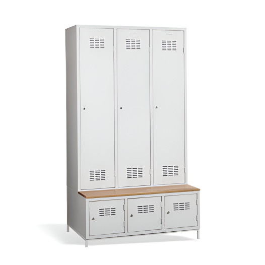 3+3-türiger Kleiderschrank mit Trenneinsatz, eingebauter Sitzbank und Schuhschränken
