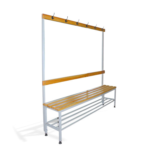 Garderobenbank mit Rückenlehne, Kleiderbügeln und Schuhablage, Länge 1500 mm – 2. Klasse