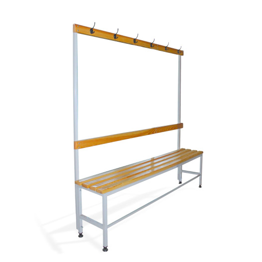 Garderobenbank mit Rückenlehne und Kleiderbügeln, Länge 1500 mm – 2. Klasse