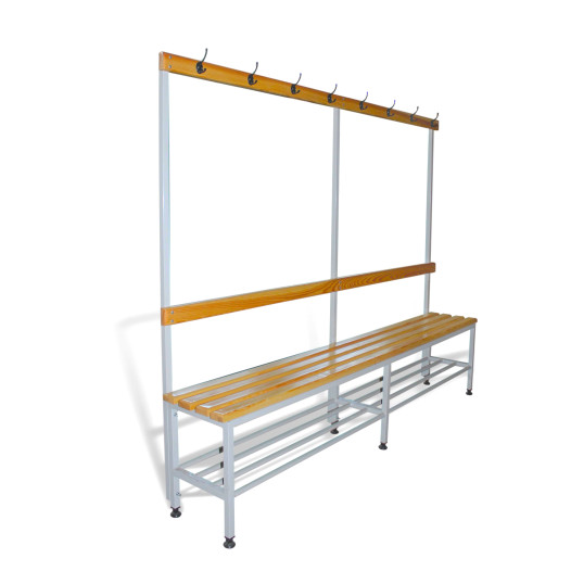 Garderobenbank mit Rückenlehne, Kleiderbügeln und Schuhablage, Länge 2000 mm – 2. Klasse
