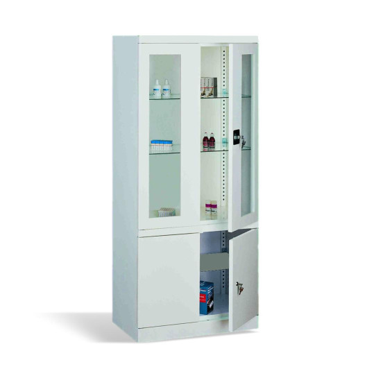 #03 MEDICINE PLUS GLASS – Medizinschrank für Praxen und Kliniken, mit Schrank und Vitrine, 1800/800/435 mm