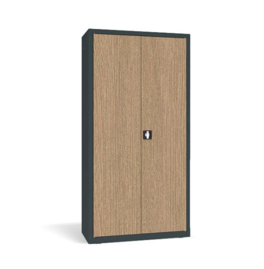 Büroschrank mit Holzfurnier an den Türen.
