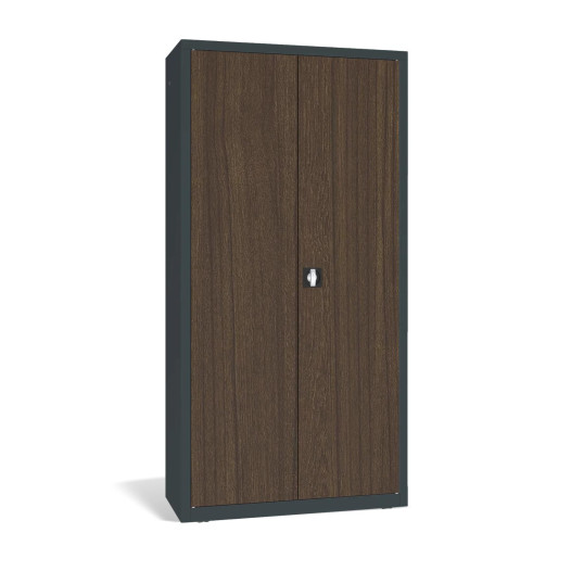 Büroschrank mit Holzfurnier an den Türen.