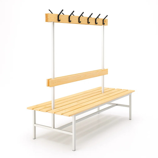 #16 BENCH 1500 DOUBLE AH │ Doppelseitige Sitzbank mit Rücklehne und Hakenleiste, 1500 mm
