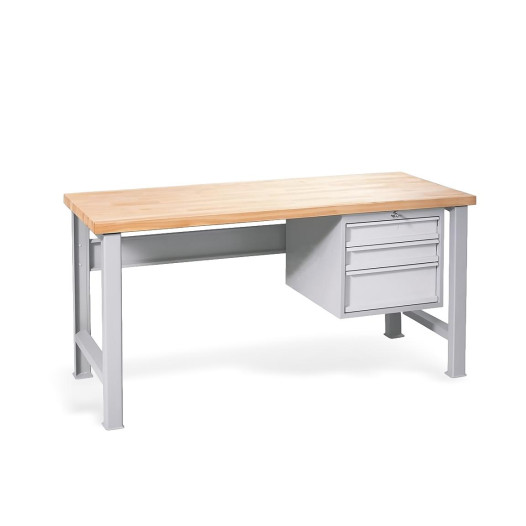 Arbeitstisch mit 3 Hängeschubladen und festen Beinen, 1500 mm