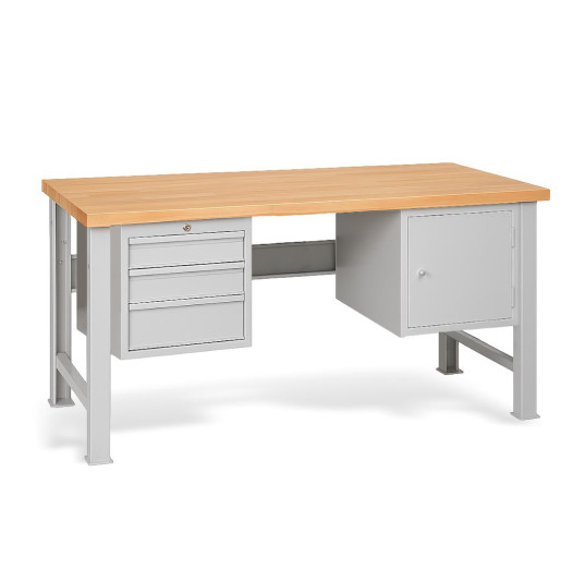 Arbeitstisch mit 3 Hängeschubladen und Schrank, mit festen Beinen, 1700 mm
