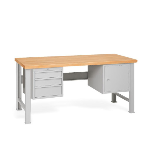 Arbeitstisch mit 3 Hängeschubladen und Schrank, mit festen Beinen, 2000 mm
