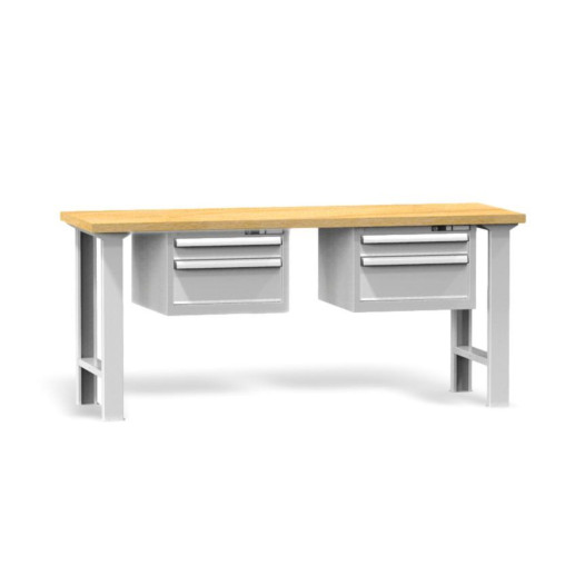 Werkbank mit zwei Schubladen auf beiden Seiten und höhenverstellbaren Füßen