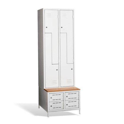 #03 CIK-CAK MINI 4 PLUS – 4+4-türiger Kleiderschrank mit Z-förmigen Türen, eingebauter Sitzbank und Schuhschränken