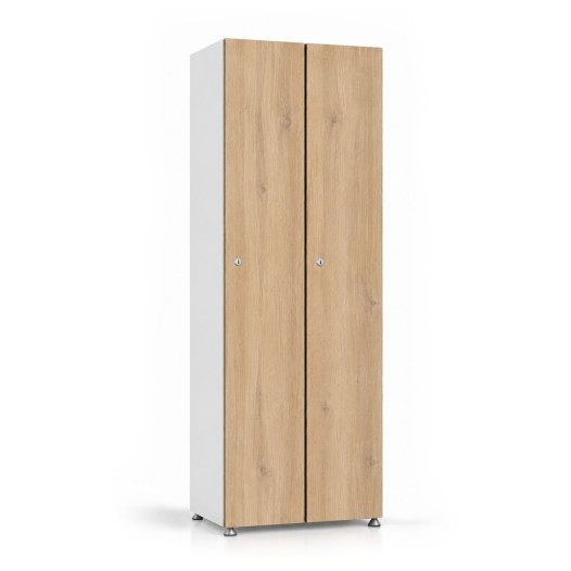 2-türiger Holz-Garderobenschrank mit Langtüren, auf Gleitern